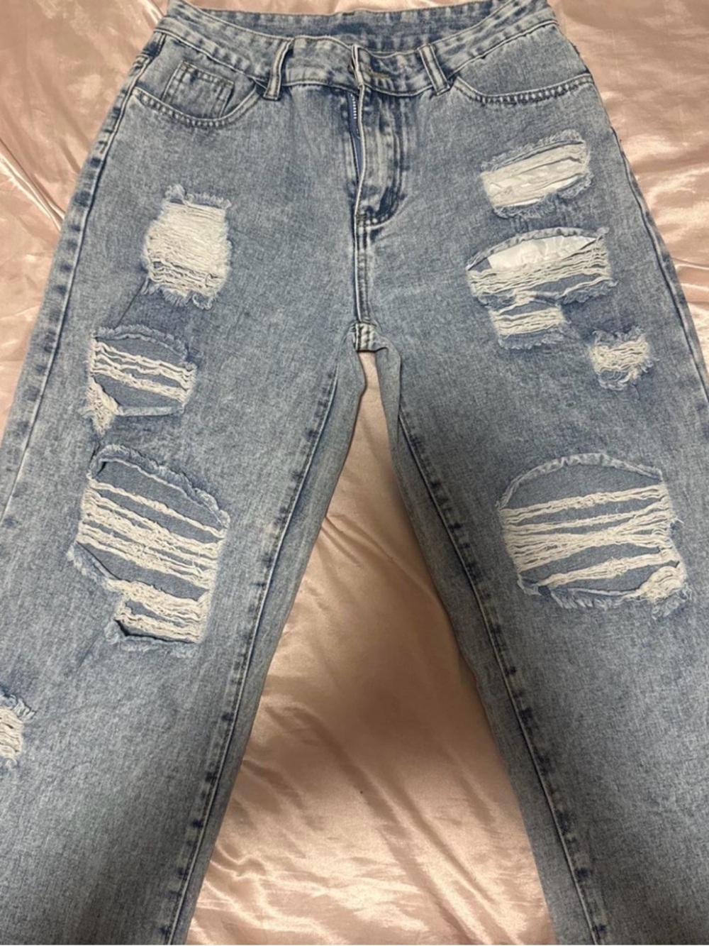 SHEIN Faded Blue Tie-Dye Effect Denim Jeans